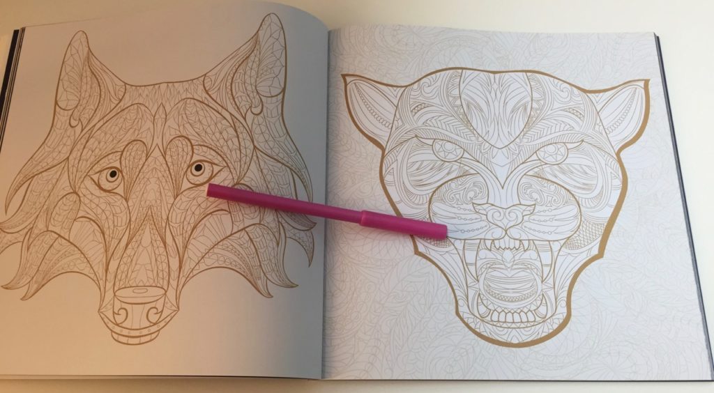 Animals outlined in gold print for a day view