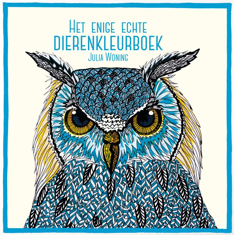 Het enige echte dierenkleurboek cover art featuring a blue owl