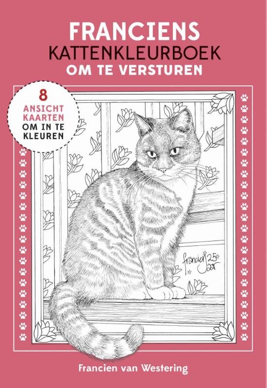 See inside this collection of 8 postcards of cats to color by Dutch artist, Francien van Westering