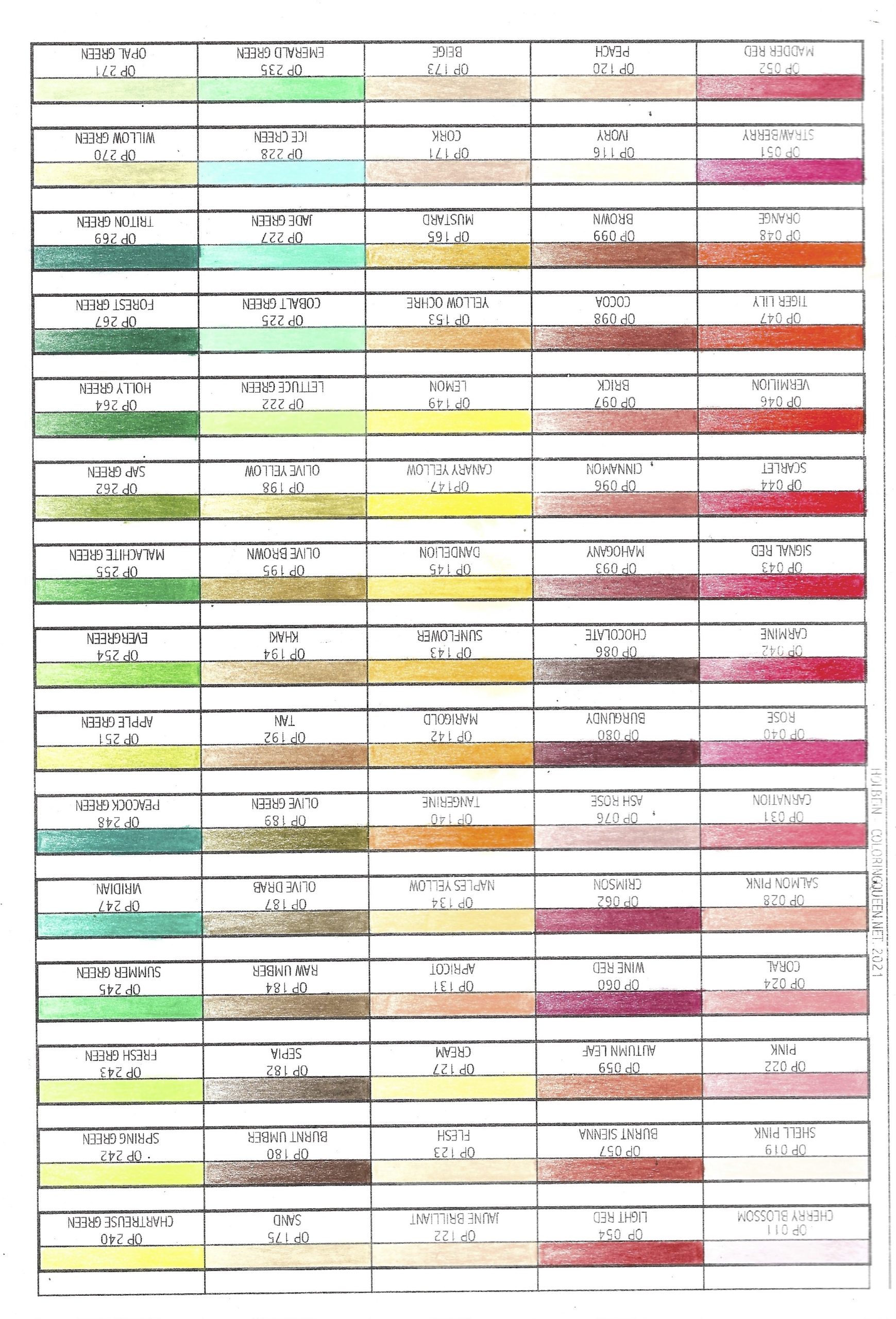 Holbein Paint Chip Swatch Chart Free Download Coloring Queen